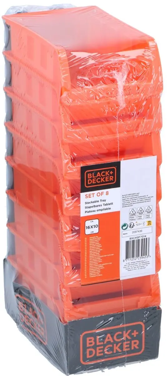 BLACK+DECKER Opbergbakjes 8 Stuks - 16x10cm - Oranje