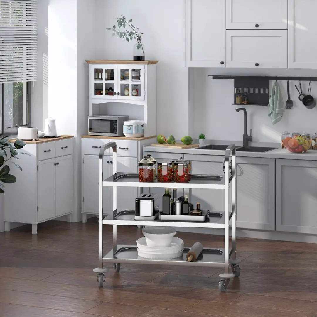 Homcom Keukenwagen 801-074 - Staal - 90,5x50,5x88,2cm - Grijs