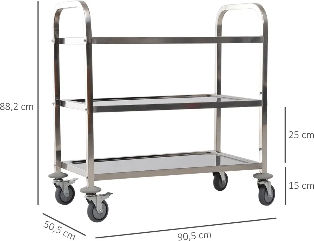 Homcom Keukenwagen 801-074 - Staal - 90,5x50,5x88,2cm - Grijs