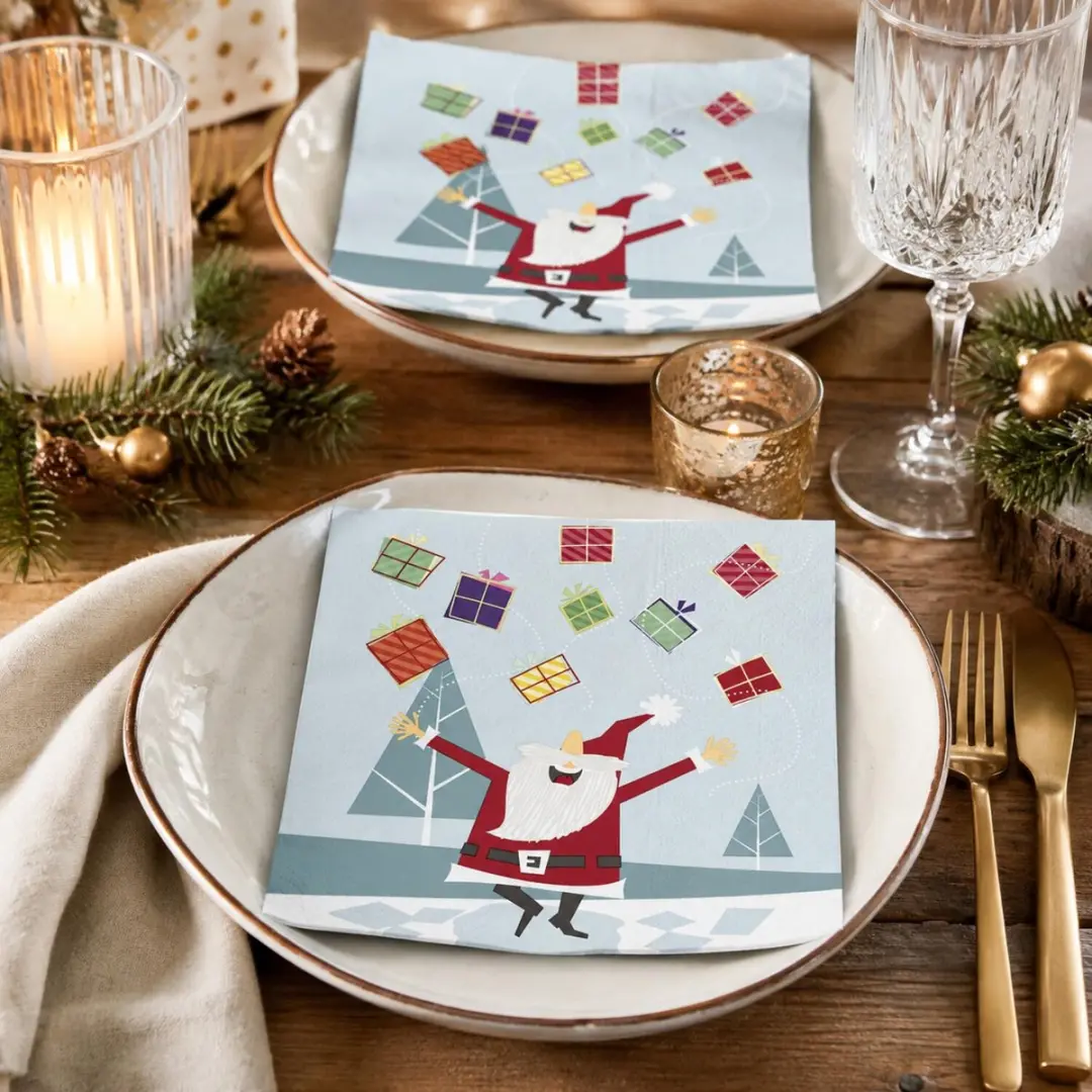 Duni Kerstman Servetten 40 Stuks - 33x33cm - Lichtblauw
