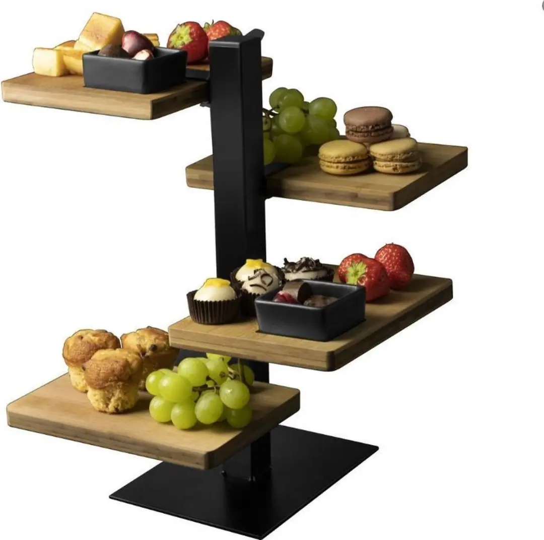 Gusta Serveertoren - 4 Bamboe Planken - Bruin/Zwart