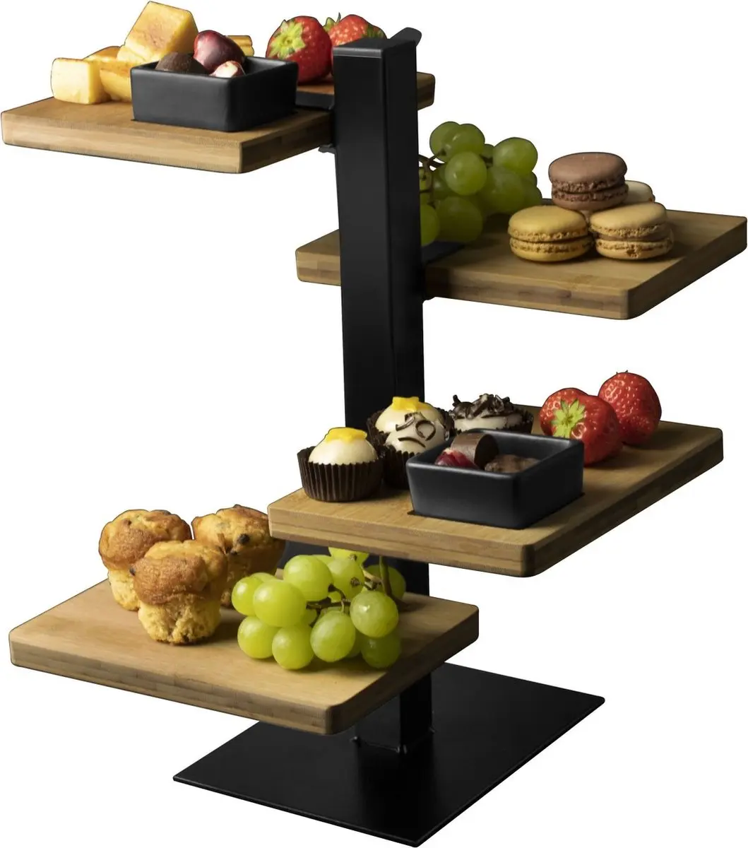 Gusta Serveertoren - 4 Bamboe Planken - Bruin/Zwart