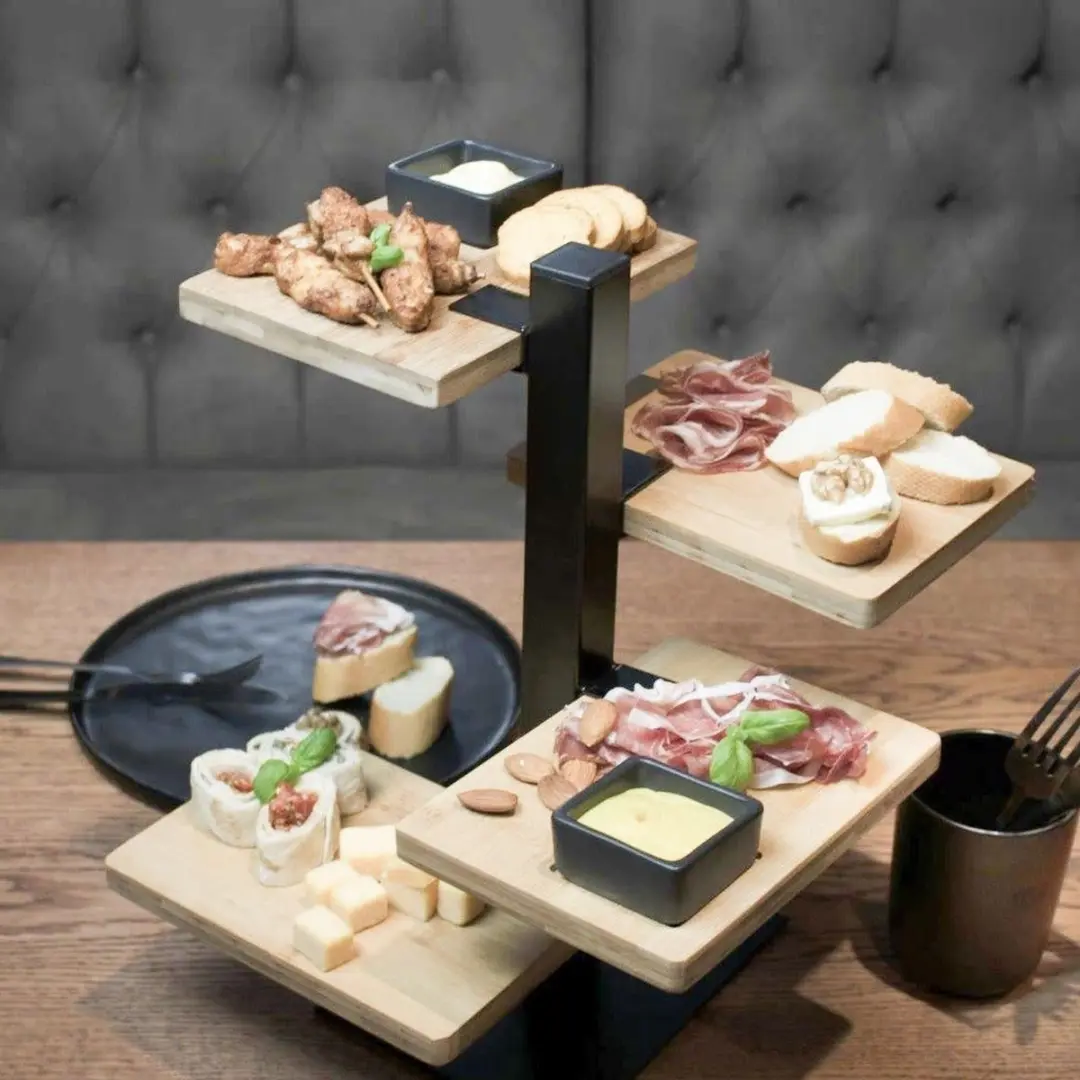 Gusta Serveertoren - 4 Bamboe Planken - Bruin/Zwart