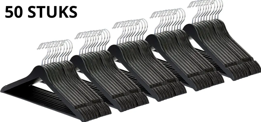 Wicotex Houten Kledinghanger Set 50 Stuks - Zwart