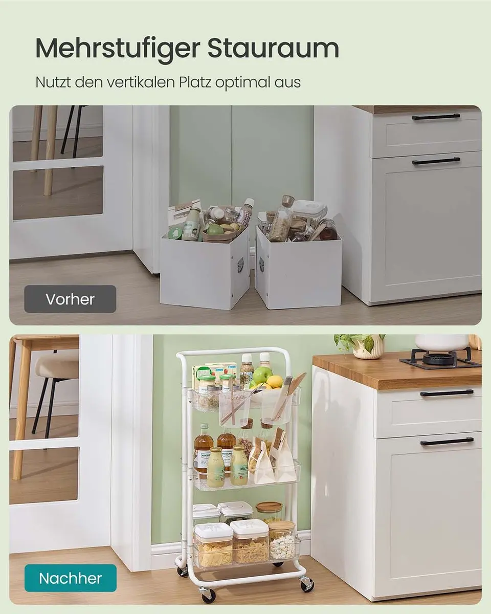Songmics Trolley 3-niveaus Transparant/Wit