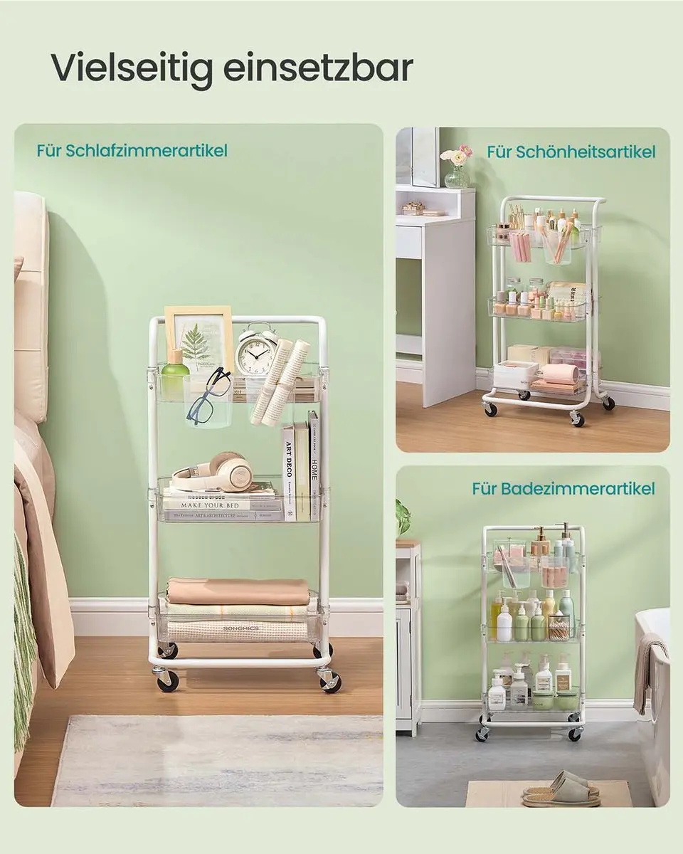 Songmics Trolley 3-niveaus Transparant/Wit