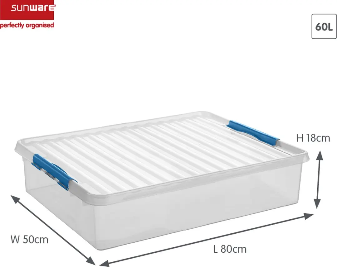 Sunware Q-line Opbergbox 60L - 80x50x18cm - Transparant/Blauw