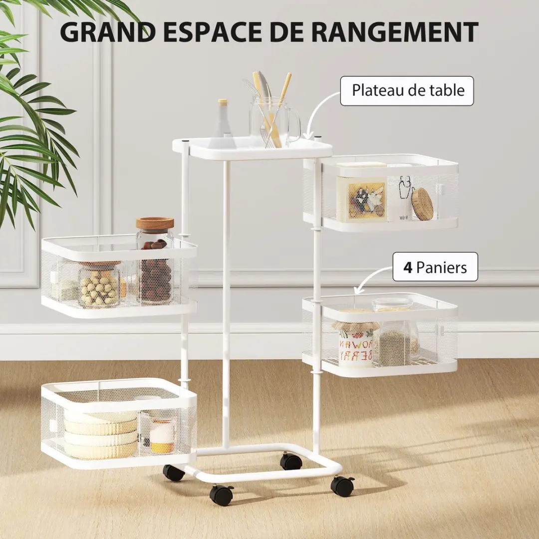 Homcom Utility Cart 850-184V00WT - Staal 33x33x77cm - Wit