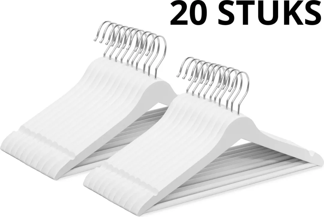 Wicotex Houten Kledinghangers 20 Stuks - Wit