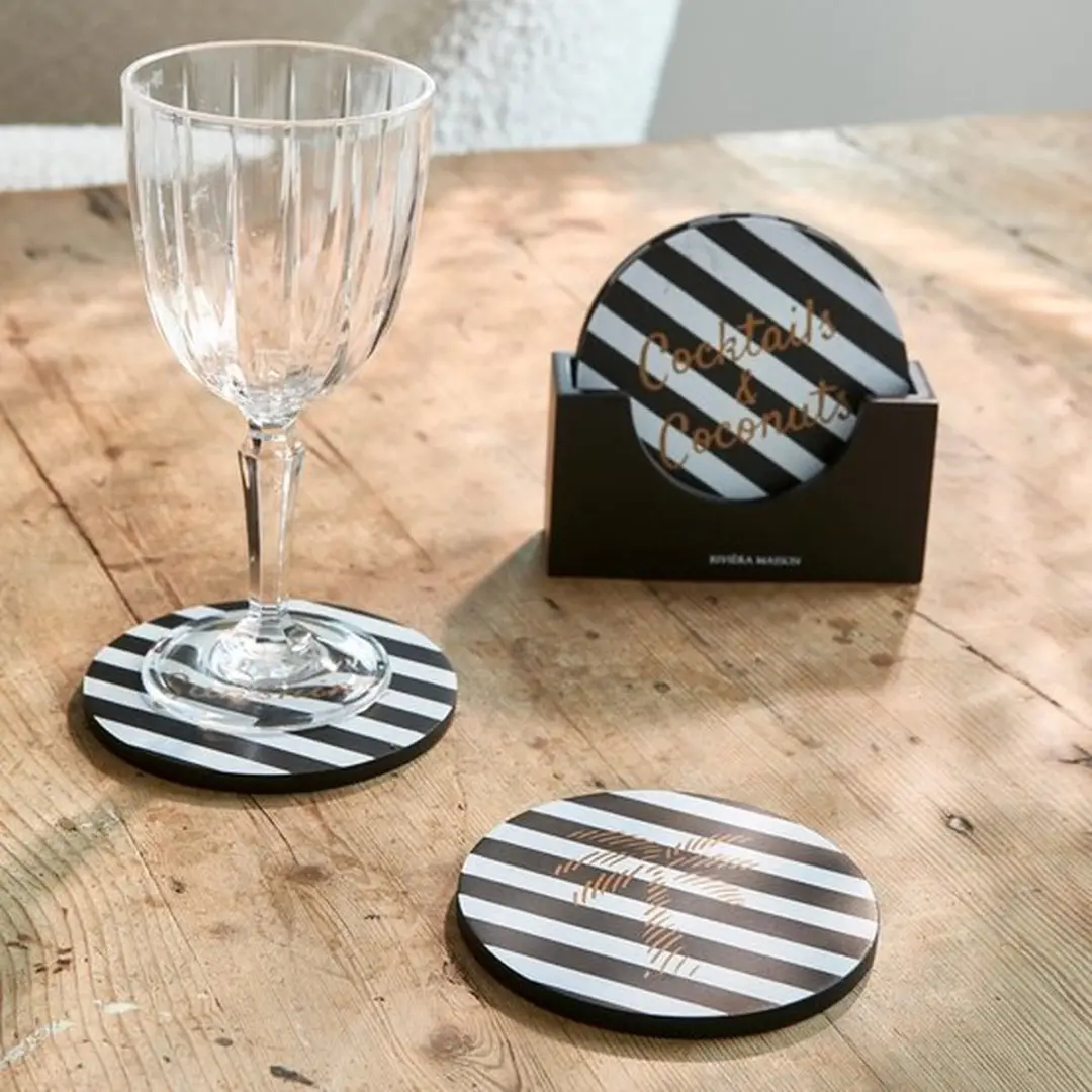Riviera Maison RM Festival Coasters - 8 Stuks (4x2) - Goud/Zwart/Wit