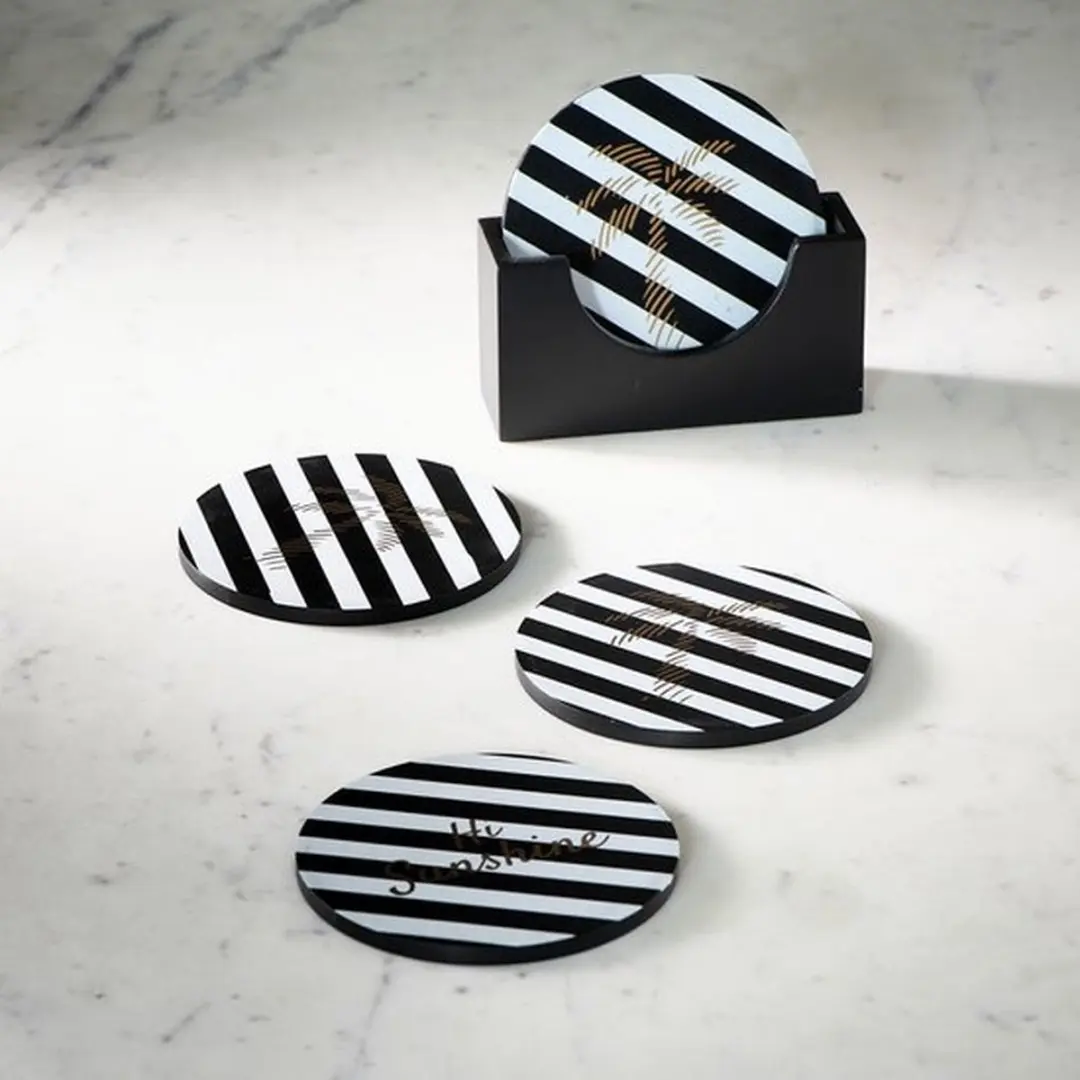 Riviera Maison RM Festival Coasters - 8 Stuks (4x2) - Goud/Zwart/Wit