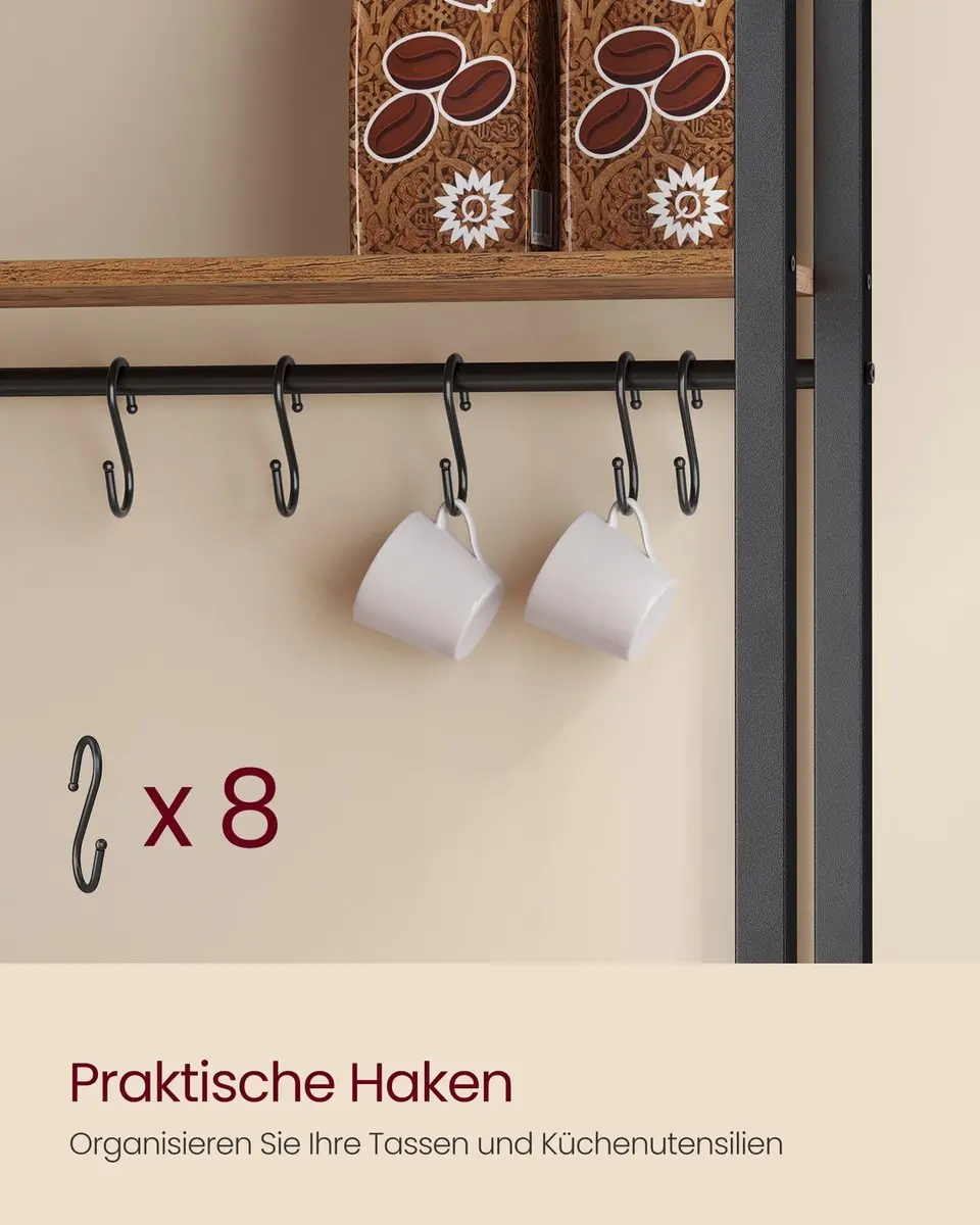 Songmics Keukenplank met Stopcontact & Haken Vintage Bruin-Zwart - afbeelding 6 van 6