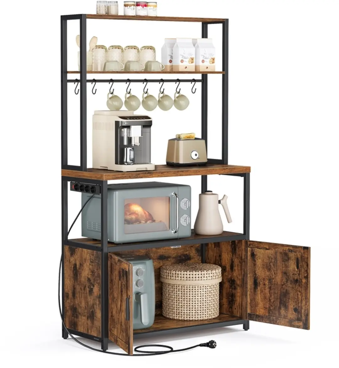 Songmics Keukenplank met Stopcontact & Haken Vintage Bruin-Zwart