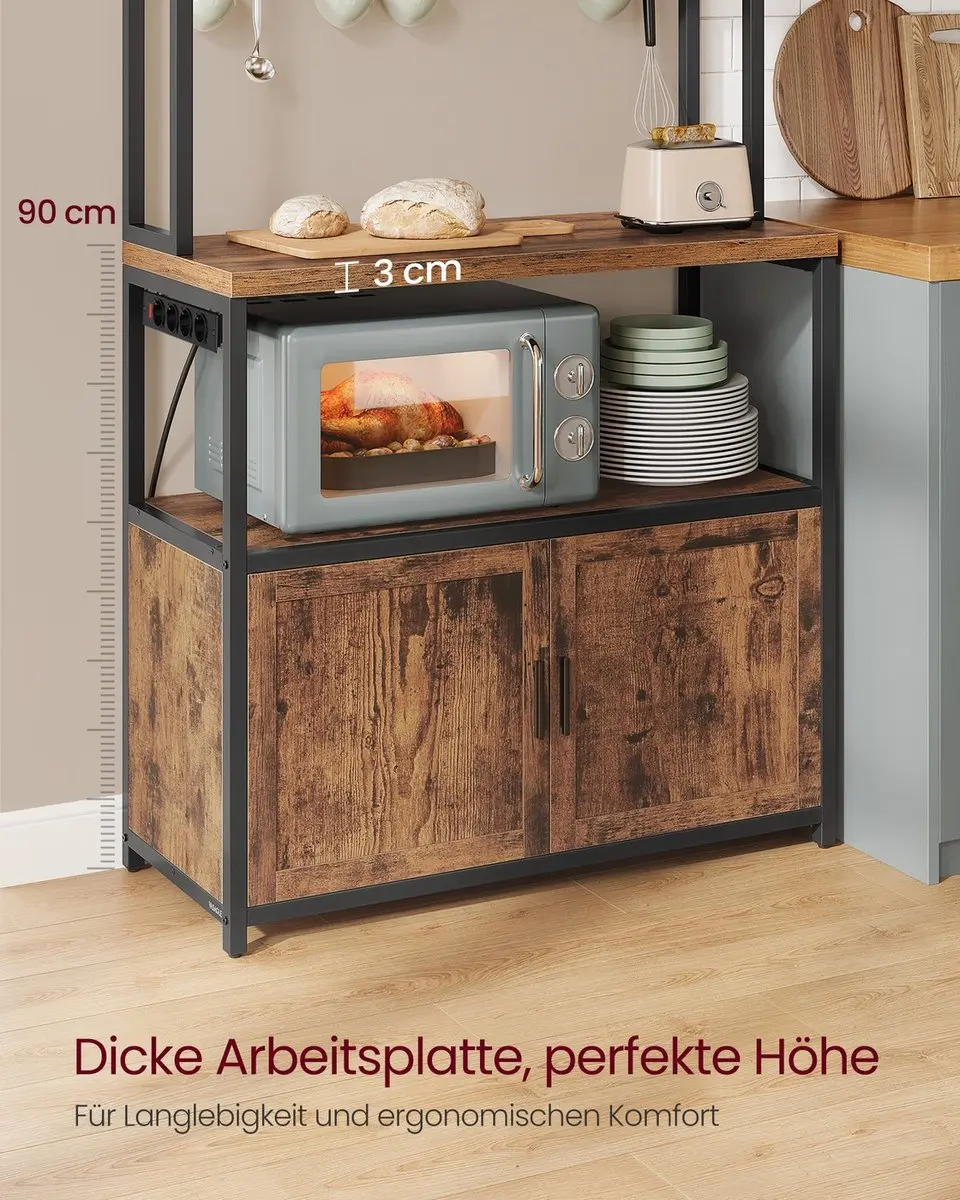 Songmics Keukenplank met Stopcontact & Haken Vintage Bruin-Zwart
