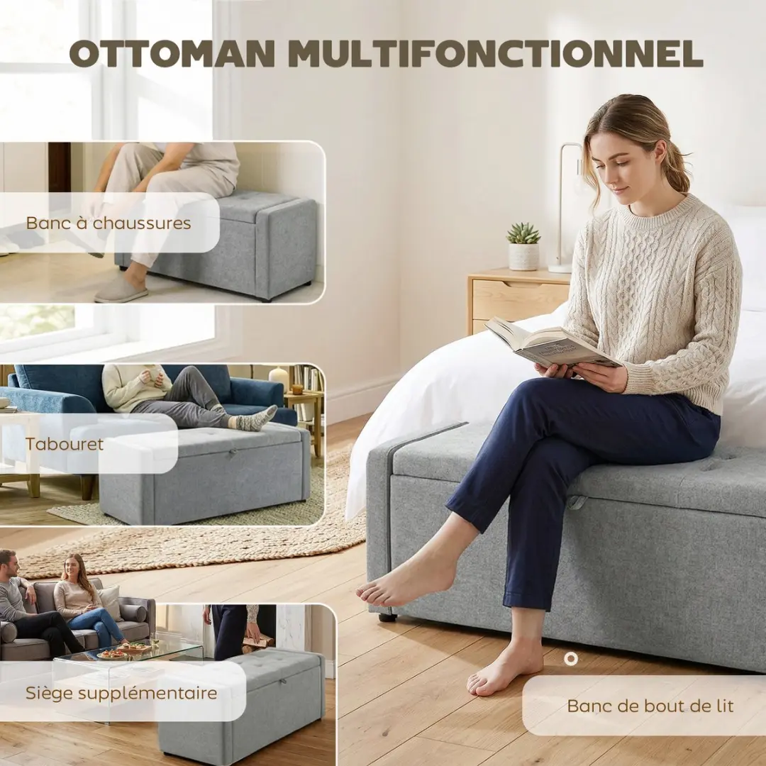 Homcom Opbergpoef Lichtgrijs - 122x48x44cm