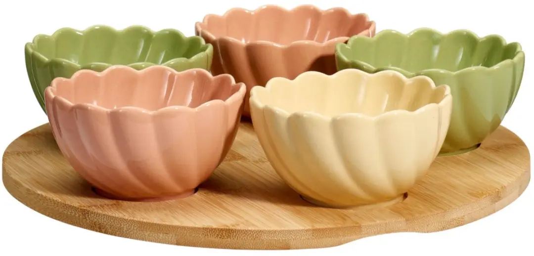 Excellent Houseware Borrelplank Bamboe 27cm - 5 Schaaltjes