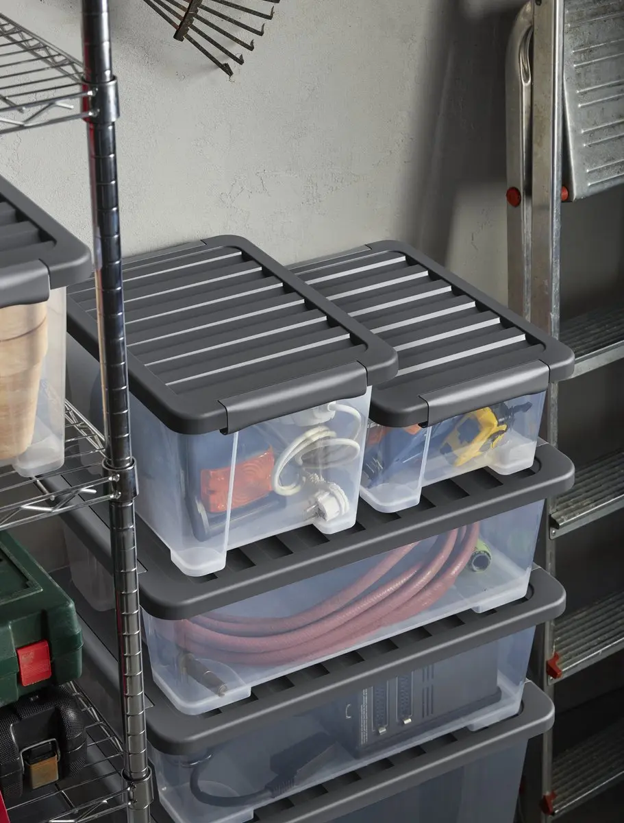 Rotho CORE Plus Opbergboxen - 4 Stuks 30L - Transparant/Antraciet