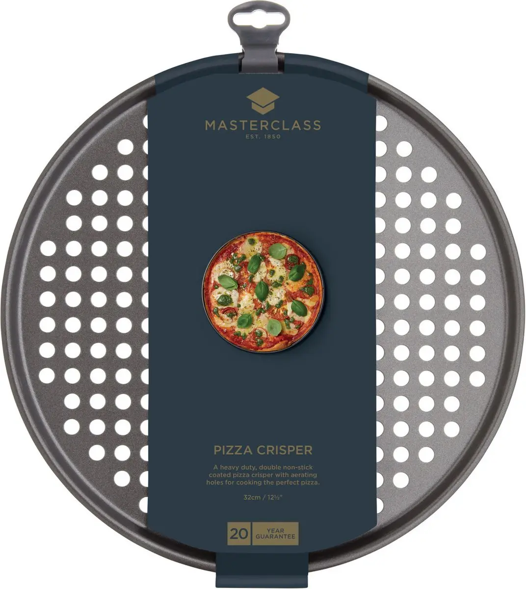 MasterClass Geperforeerde Pizza Tray 32cm - Koolstofstaal - Zwart
