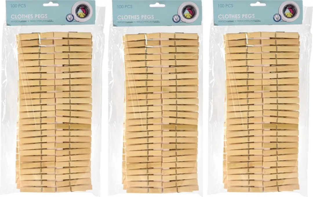 Excellent Houseware Wasknijpers Bamboe - 300 Stuks