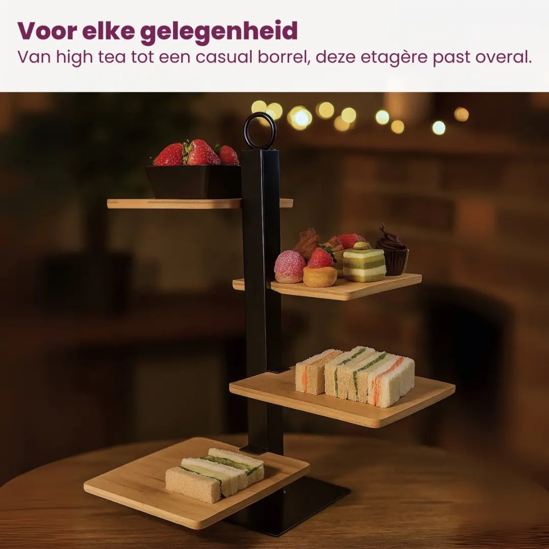 Cookinglife Etagere 4 Laags Serveertoren - Zwart