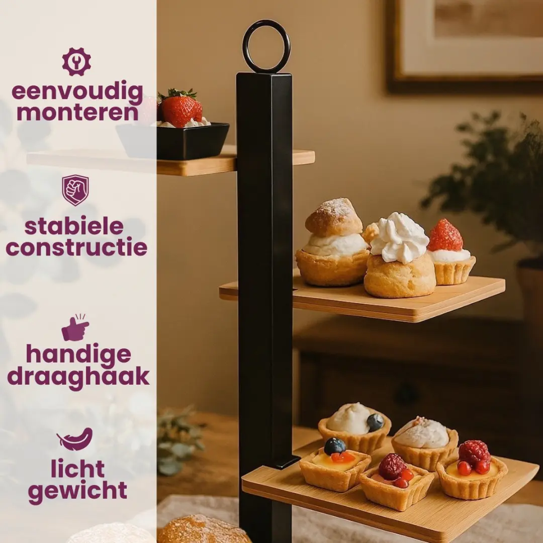 Cookinglife Etagere 4 Laags Serveertoren - Zwart