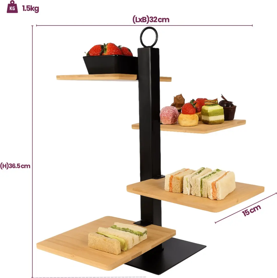 Cookinglife Etagere 4 Laags Serveertoren - Zwart