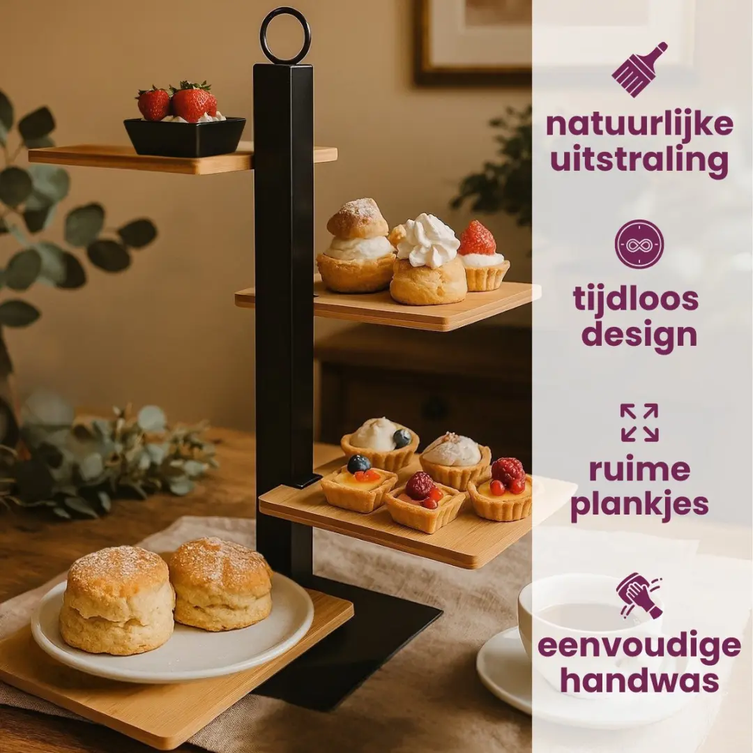 Cookinglife Etagere 4 Laags Serveertoren - Zwart