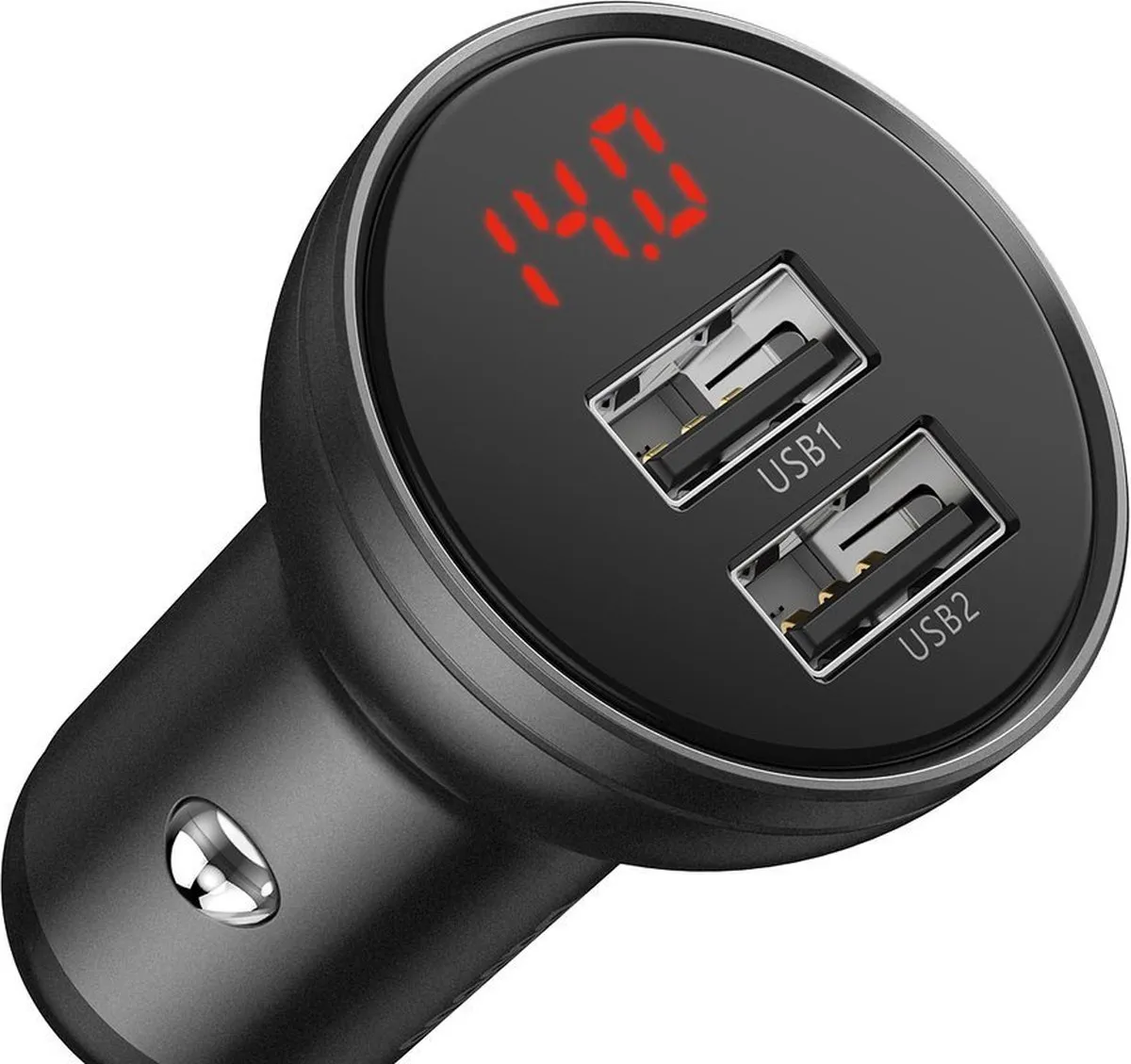 Baseus 7339 Digital Display Autolader - 24W - 2x USB - 1.2m Kabel - Zwart