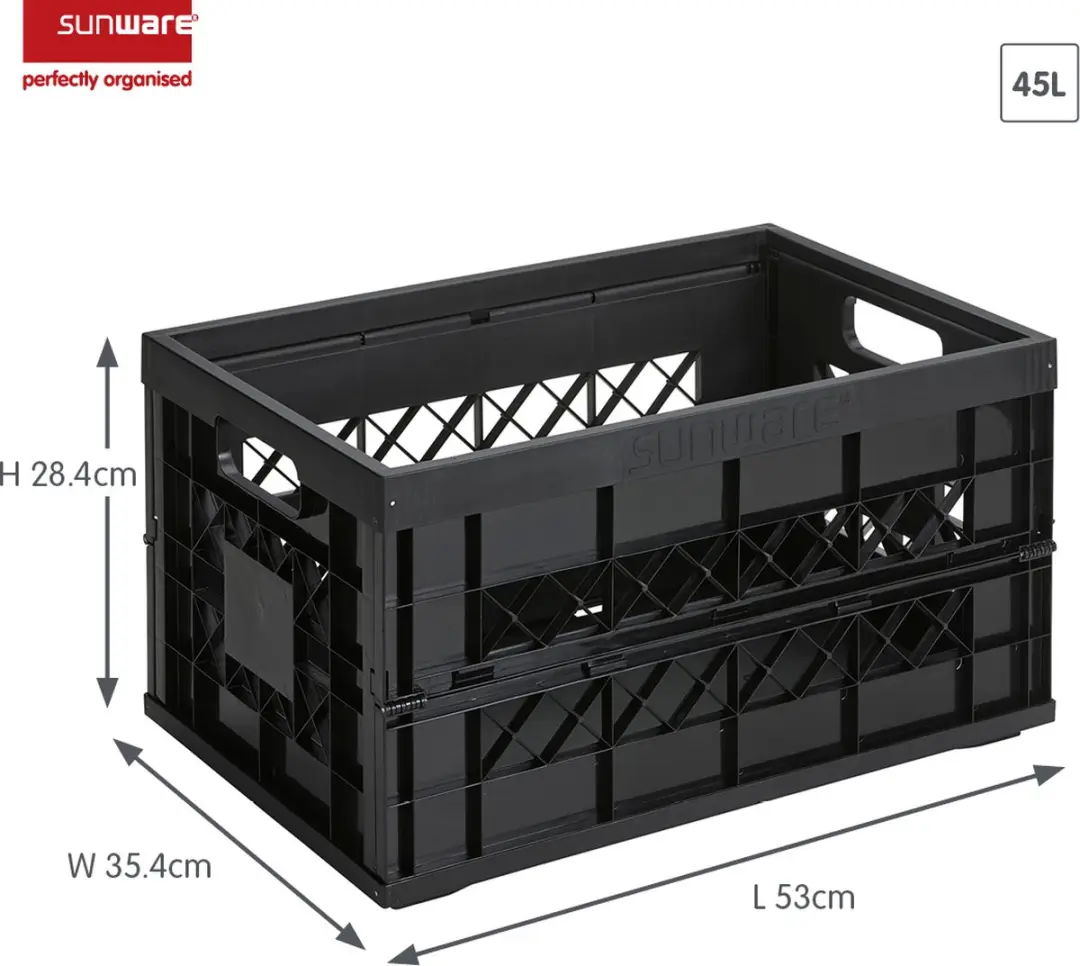 Sunware Square vouwkrat 45L - Heavy duty boodschappenkrat - Zwart