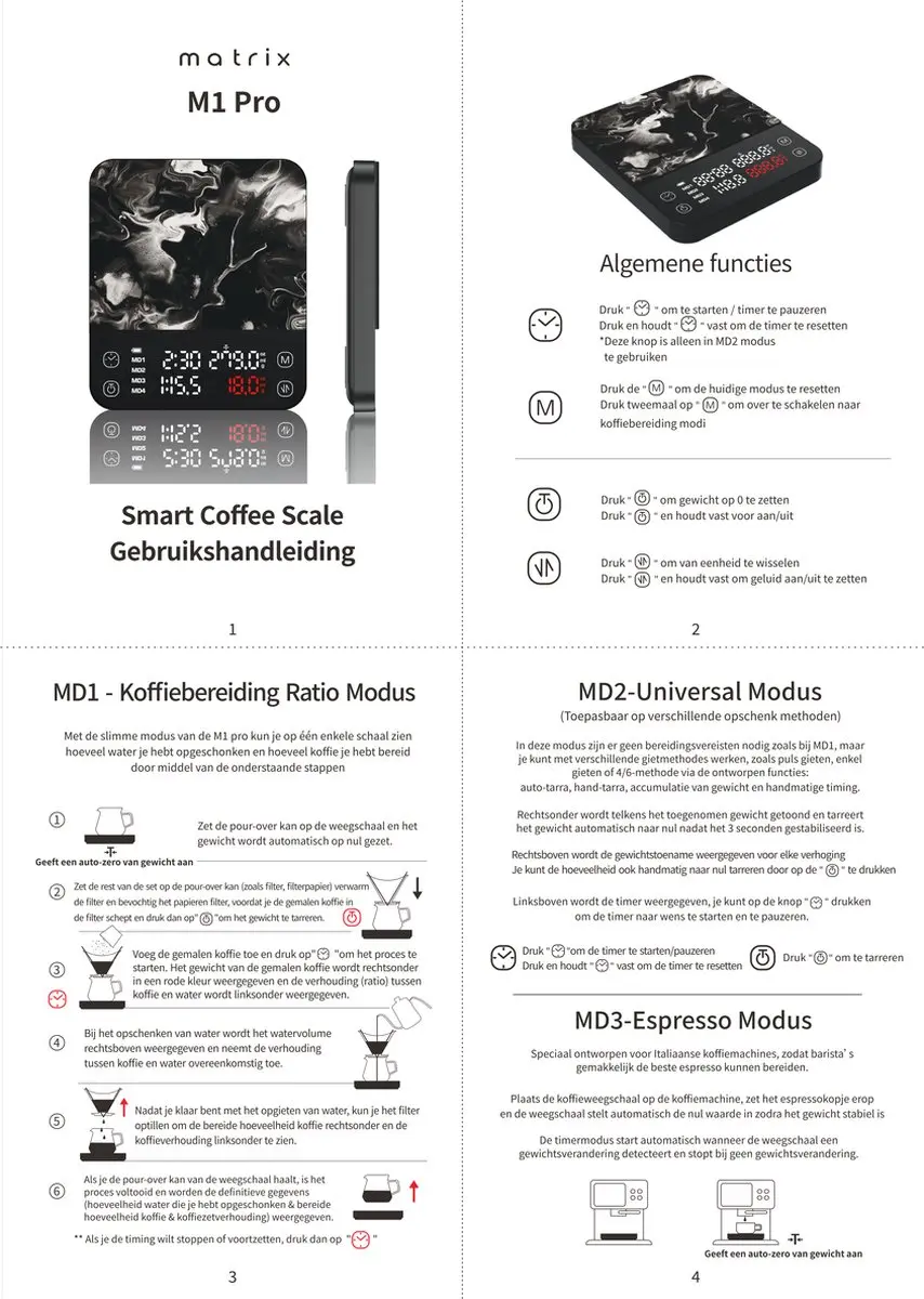 Matrix Pro MatrixM1Pro Espresso Weegschaal - 0,1g nauwkeurig - 4 programma's - Zwart