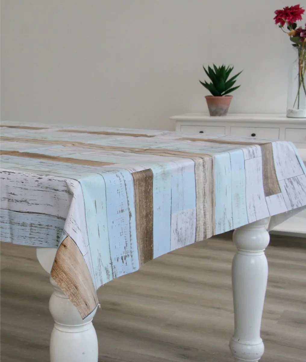 Bellatio Design Patifix Tafelzeil Houten Planken Blauw/Wit 140x300cm