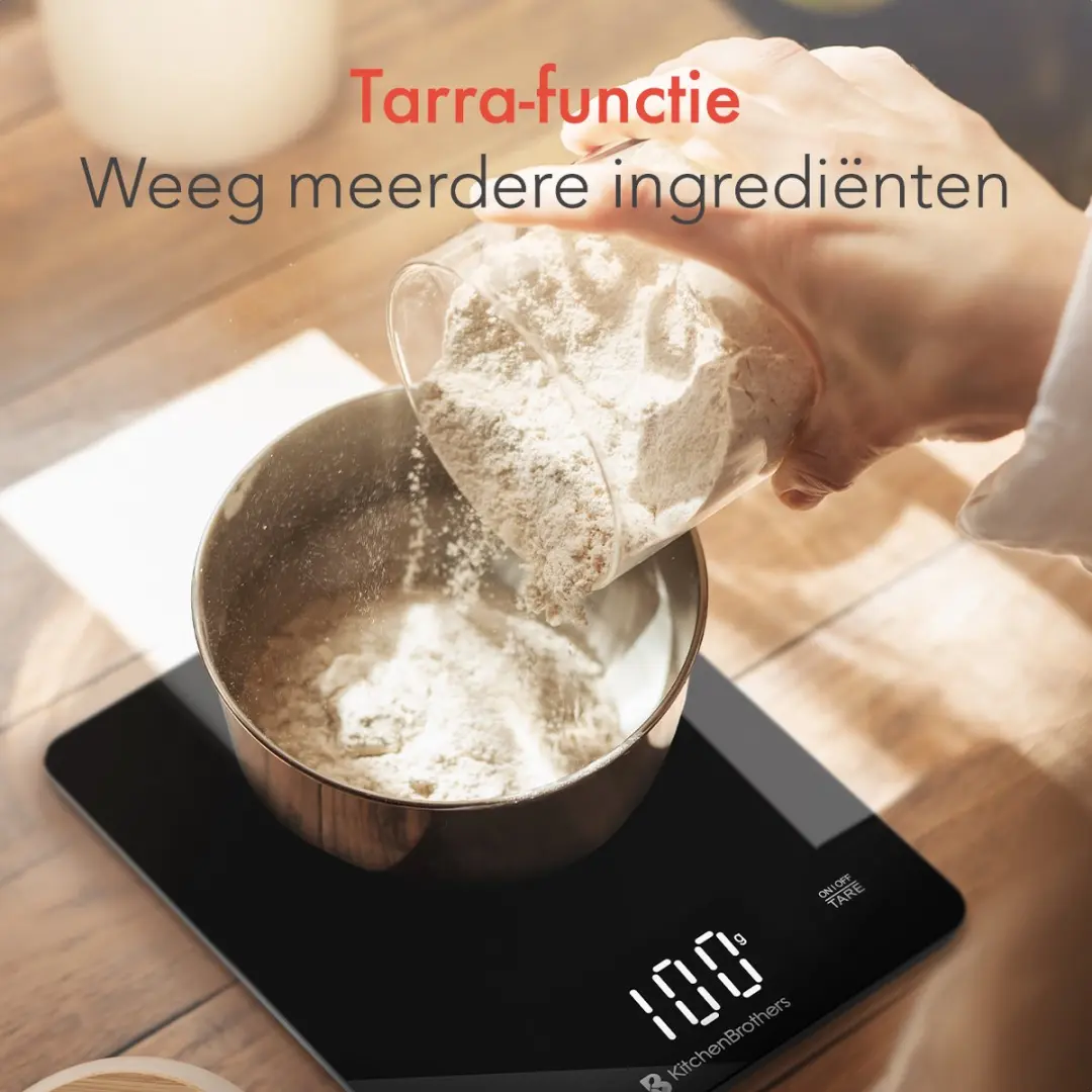 KitchenBrothers KB4011 Keukenweegschaal - Digitaal 1g-10kg - Glas/Zwart
