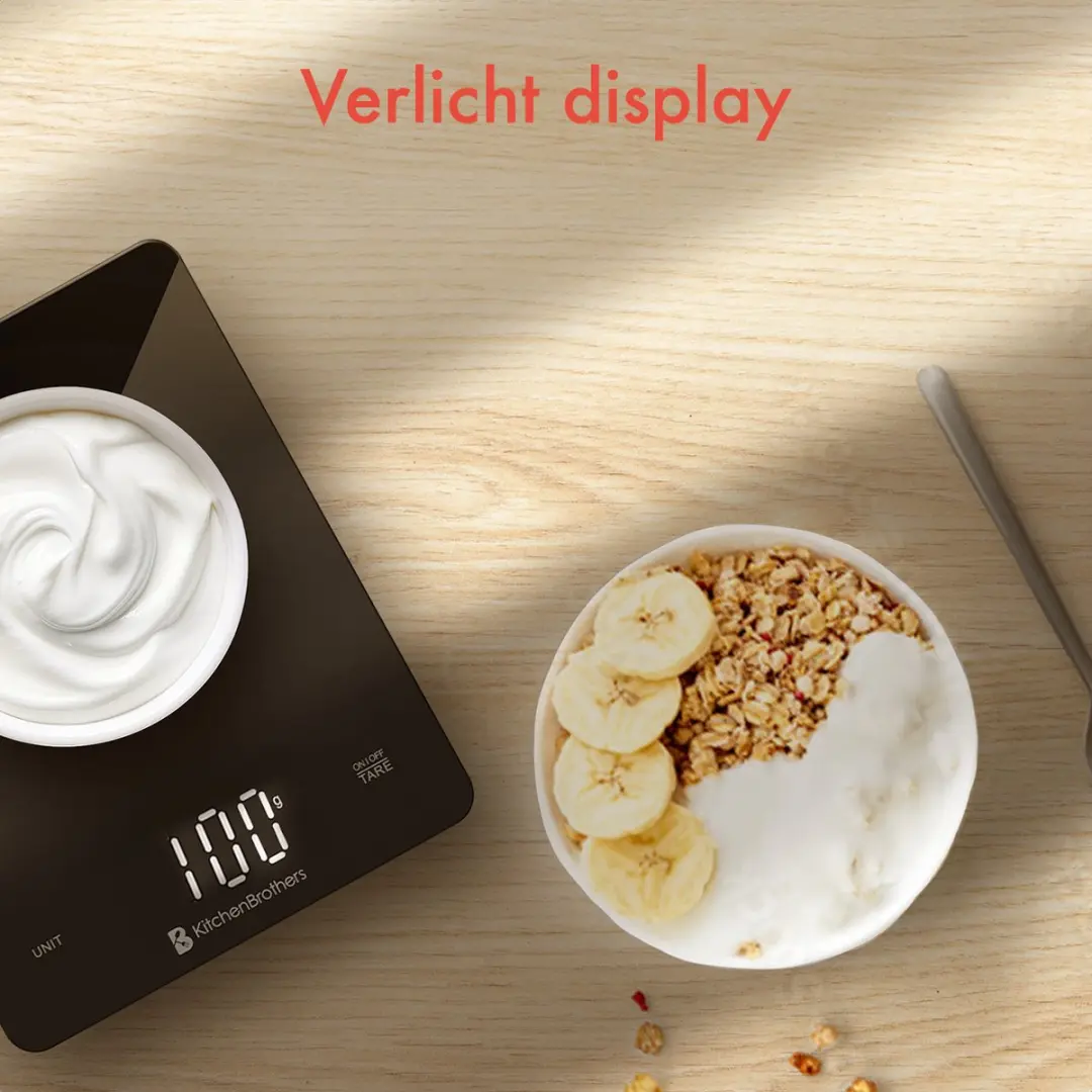 KitchenBrothers KB4011 Keukenweegschaal - Digitaal 1g-10kg - Glas/Zwart