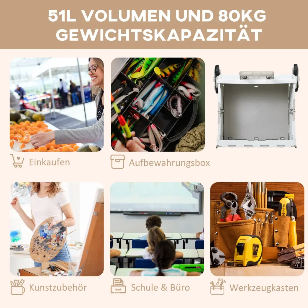 Homcom Einkaufstrolley 923-053V00 - 51L - Wit - afbeelding 6 van 6