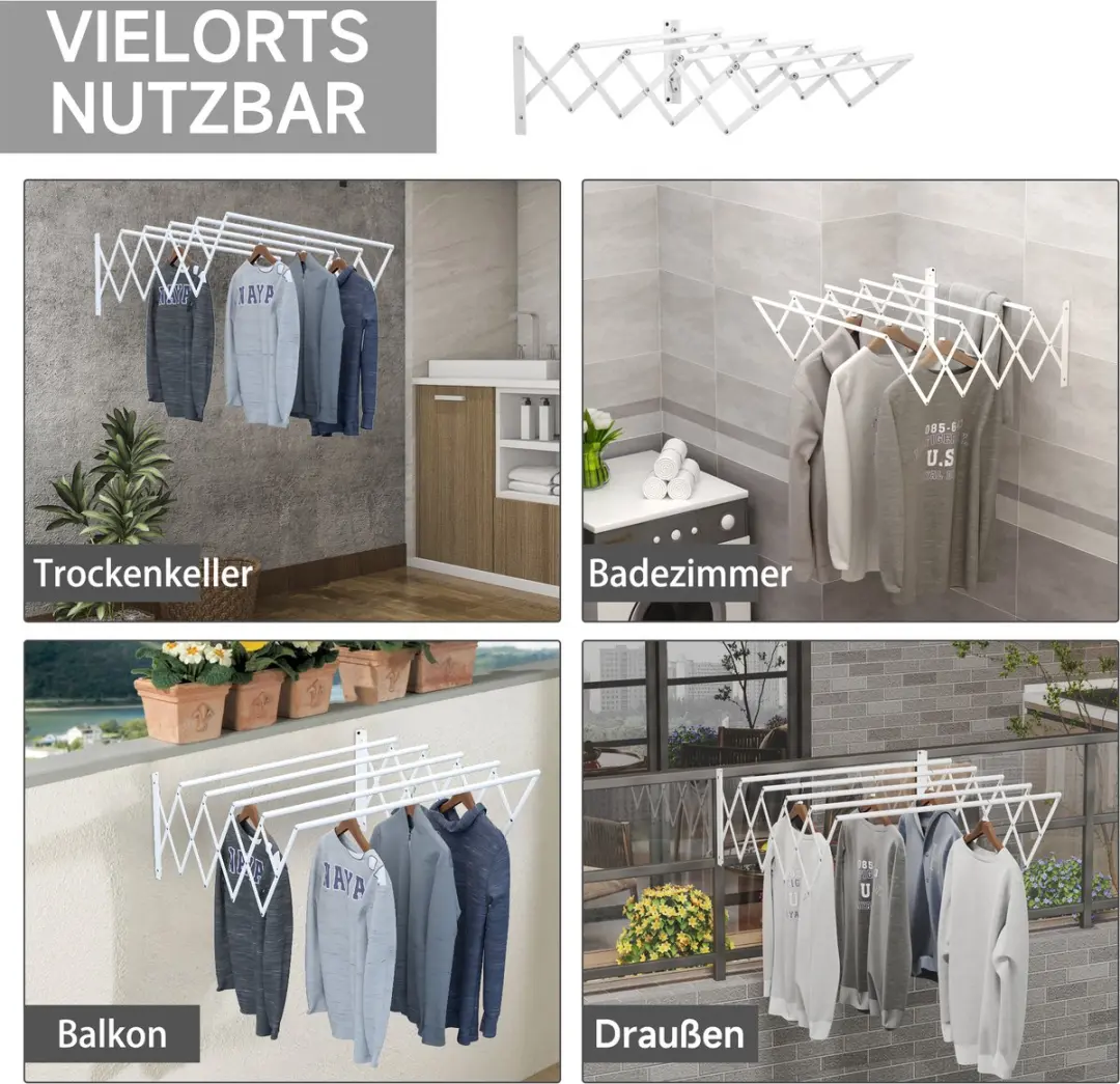 Homcom Wäscheständer 63,5L x 60B x 20H cm - Wit