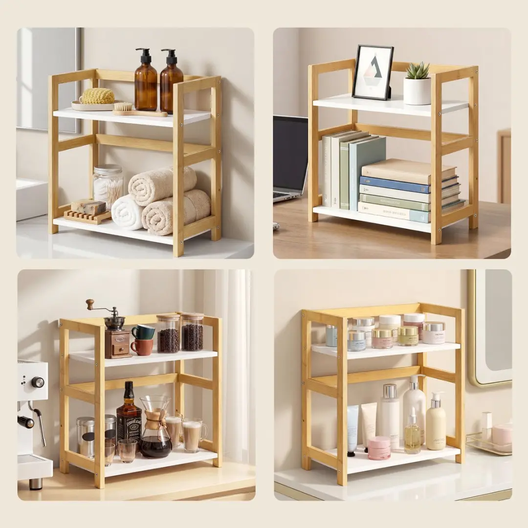 Songmics Kruidenrek 2-laags Bamboe Keukenorganizer - Wit