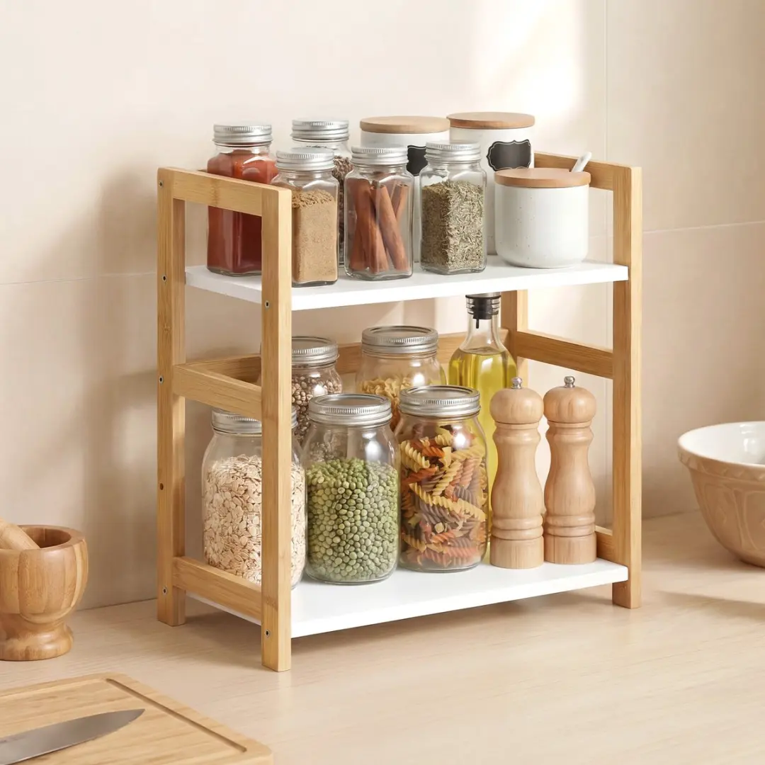 Songmics Kruidenrek 2-laags Bamboe Keukenorganizer - Wit