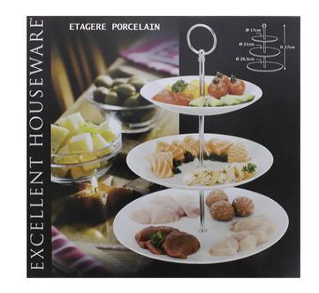 Excellent Houseware Porseleinen Etagère 3-laags - Wit
