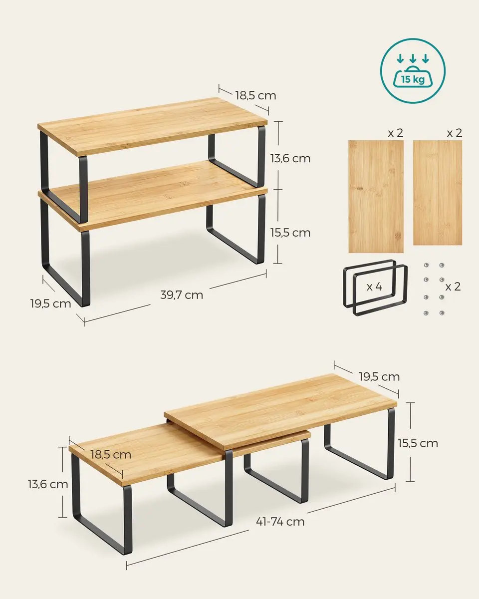 Songmics Kruidenrek Set 4 Stuks KCS210B01V1 - Zwart/Naturel - afbeelding 5 van 6