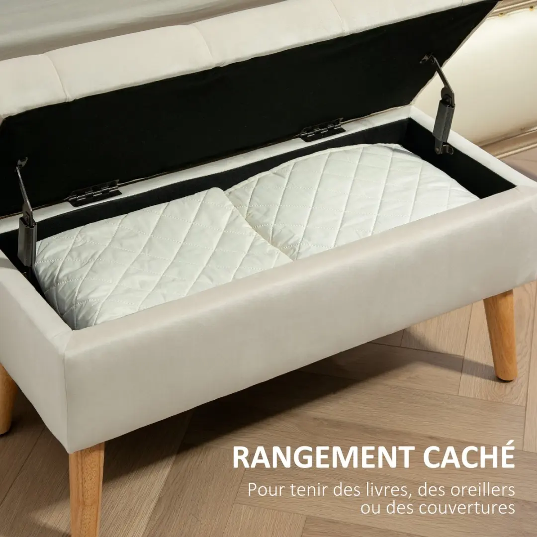 Homcom Opbergpoef Crème 80x35x42cm - 117L - afbeelding 6 van 6