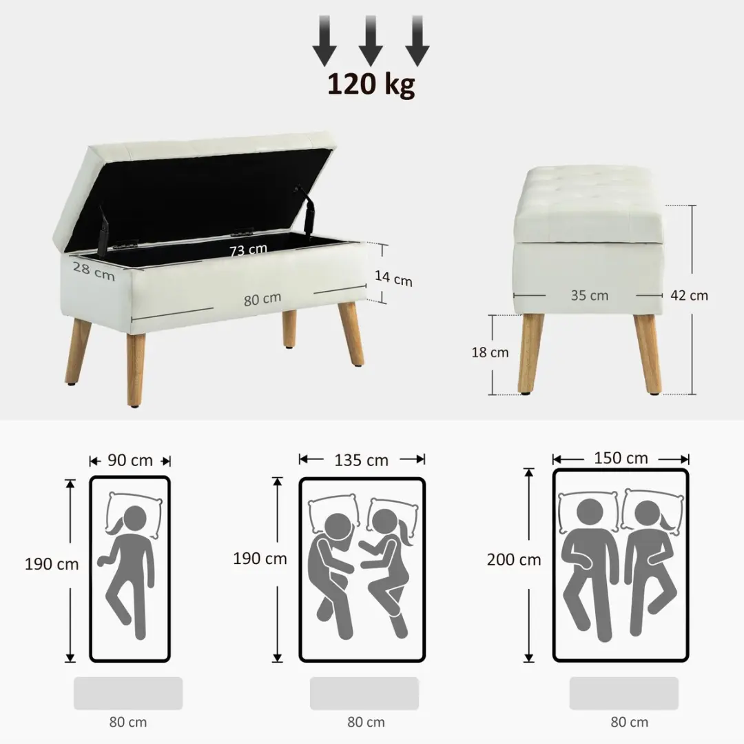 Homcom Opbergpoef Crème 80x35x42cm - 117L