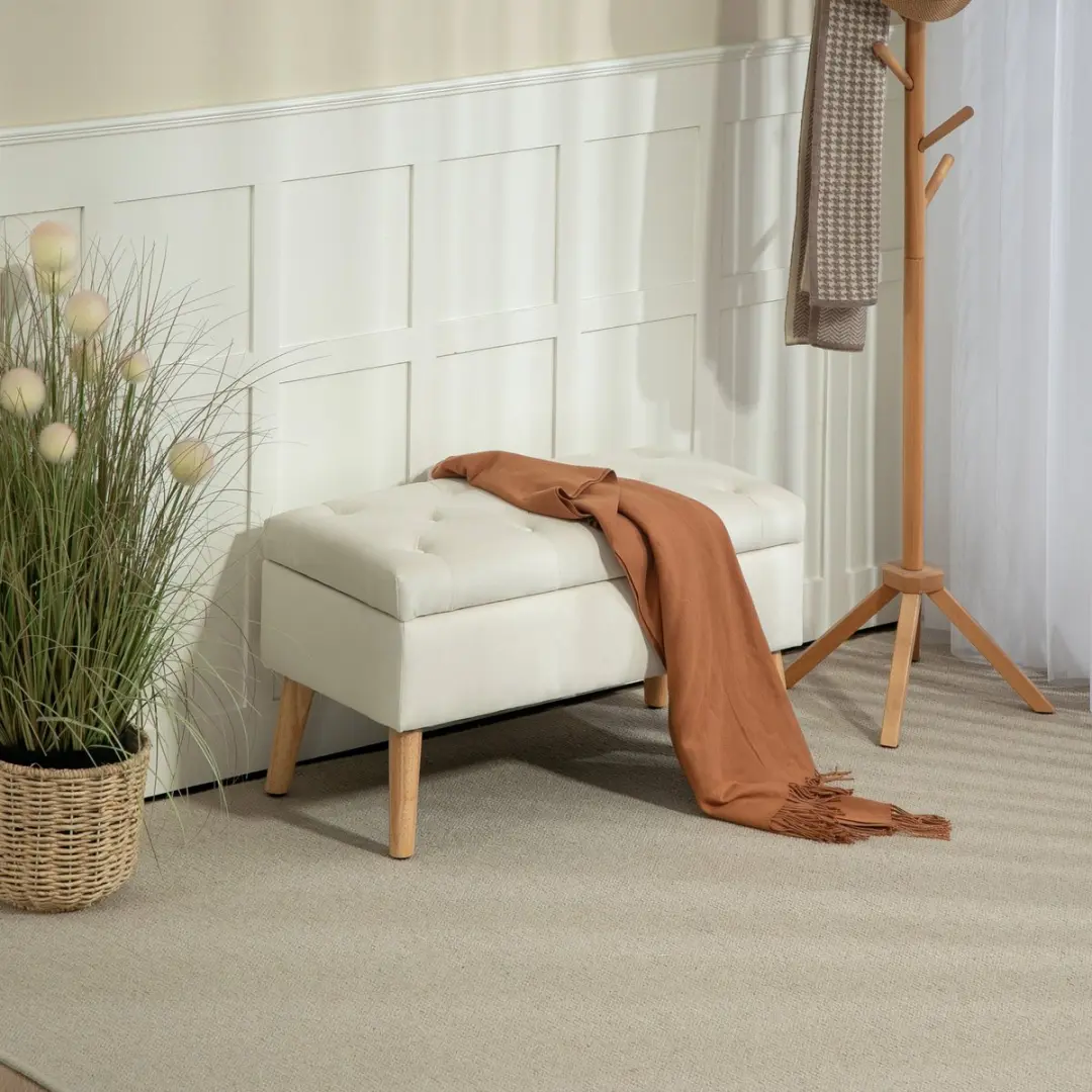 Homcom Opbergpoef Crème 80x35x42cm - 117L