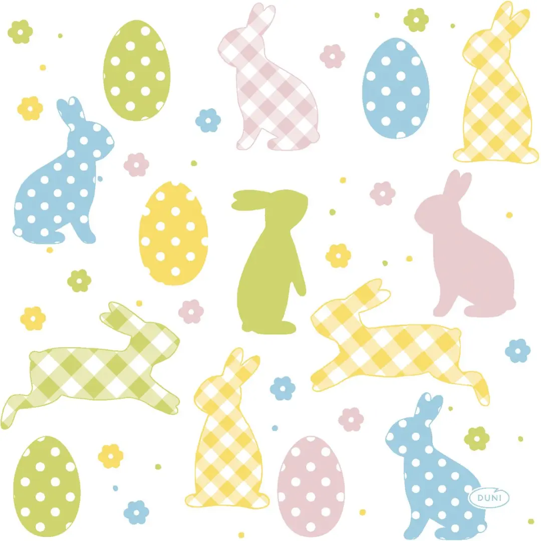 Duni Paas Servetten Bunnies and Eggs - 40 Stuks - 33x33cm - Multi Pastel