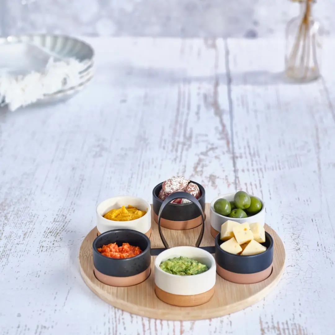 Cosy&Trendy Bamboe Serveerplank met 6 Schaaltjes - 25x25,5cm - Zwart