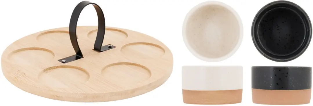Cosy&Trendy Bamboe Serveerplank met 6 Schaaltjes - 25x25,5cm - Zwart