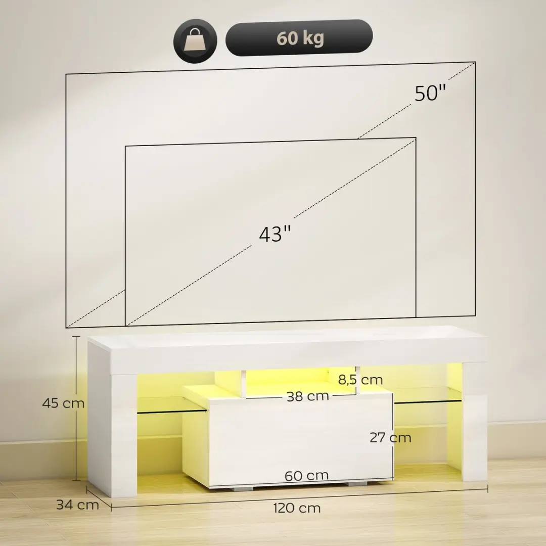Homcom TV-meubel 120x34x45cm Wit - 83B-518V90WT