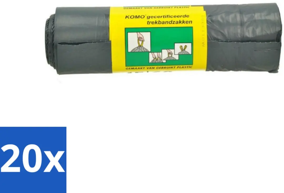KOMO Vuilniszakken Trekband 60L - 20 Stuks (15x)