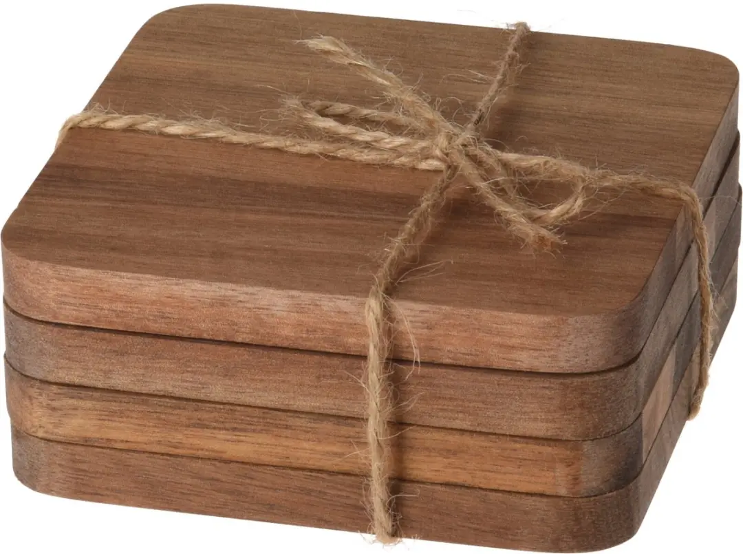 Excellent Houseware Acacia Houten Onderzetters 10x10cm - 8 Stuks