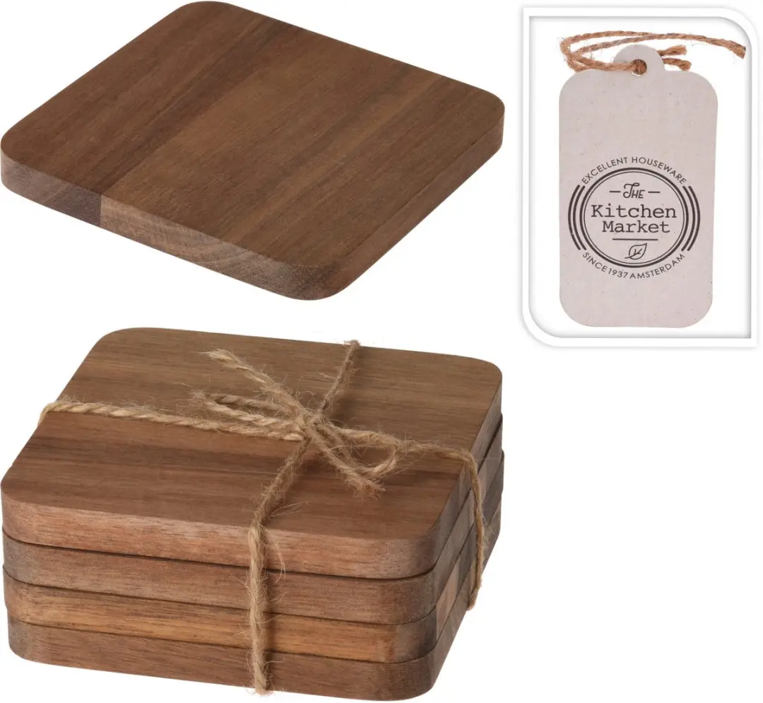 Excellent Houseware Acacia Houten Onderzetters 10x10cm - 8 Stuks