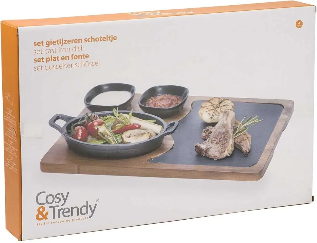 Cosy&Trendy Serveerplank Grillpan Set 5-delig - 38,5x25cm - Bruin